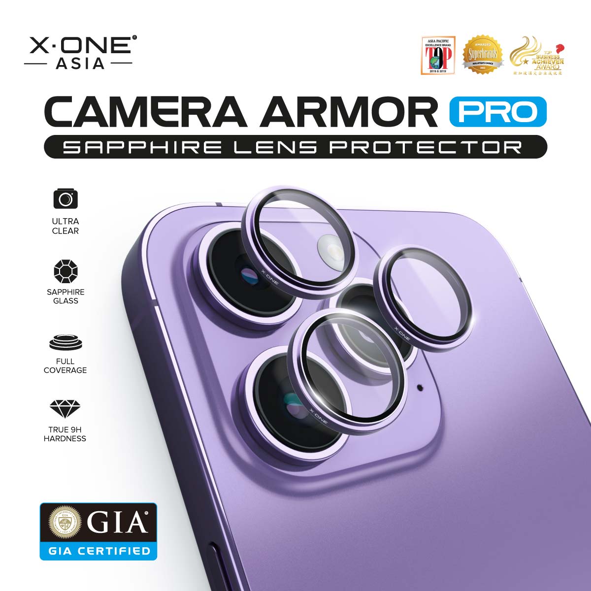 X.One® Camera Armor Pro GIA Certified Sapphire 9H Anti Scratch Lens Protector for iPhone 15 Series