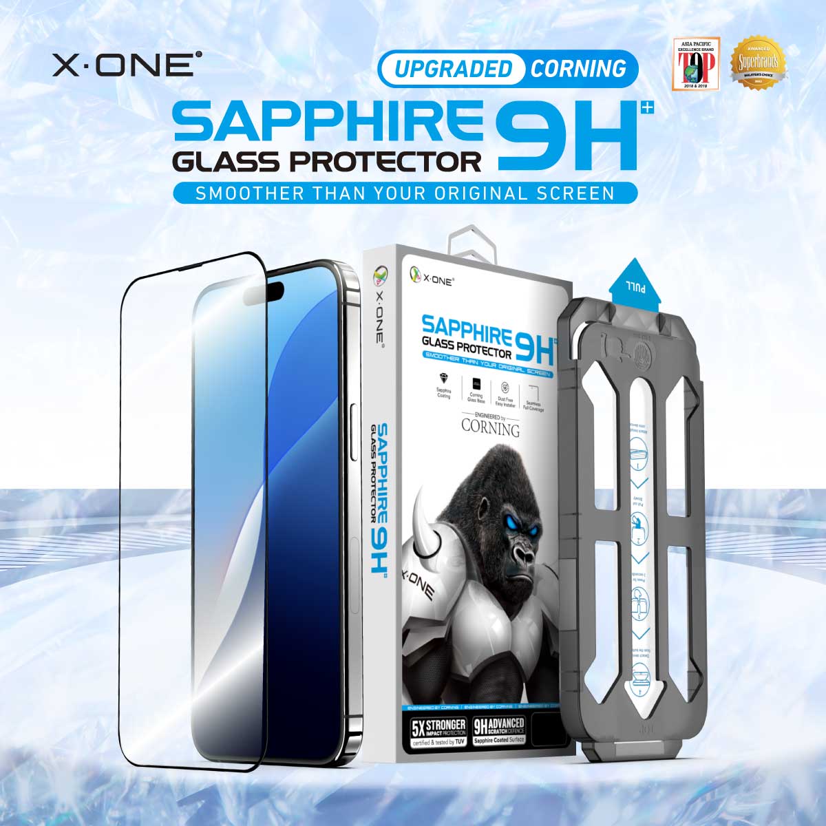 X.One® Sapphire Coated Corning Glass with Dust Free Installer Kit for iPhone