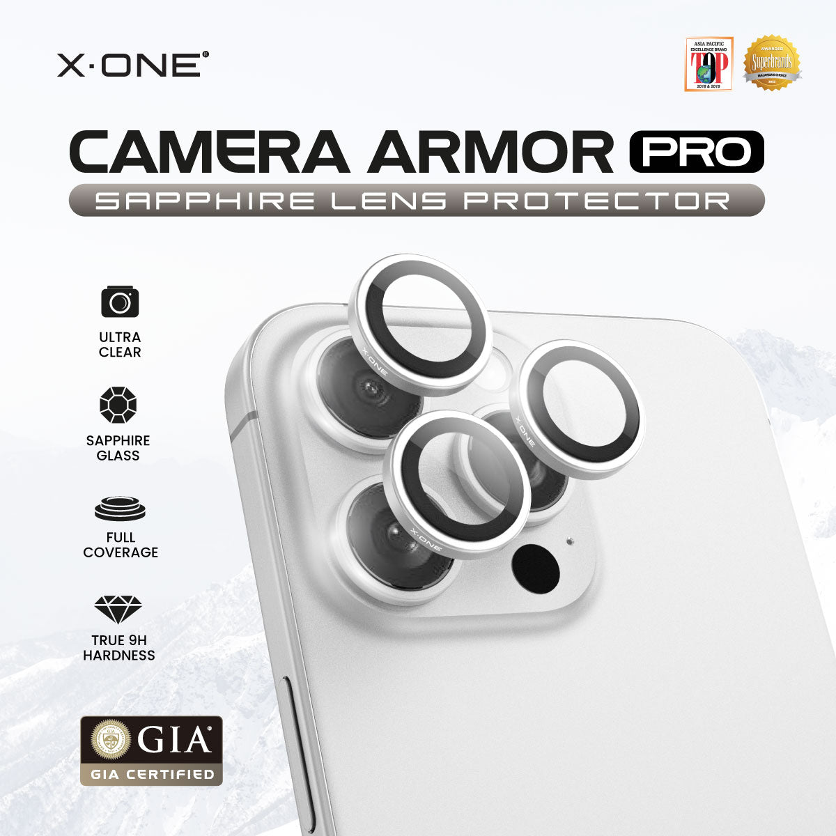 X.One® Camera Armor Pro GIA Certified Sapphire 9H Anti Scratch Lens Protector for iPhone 16 Series