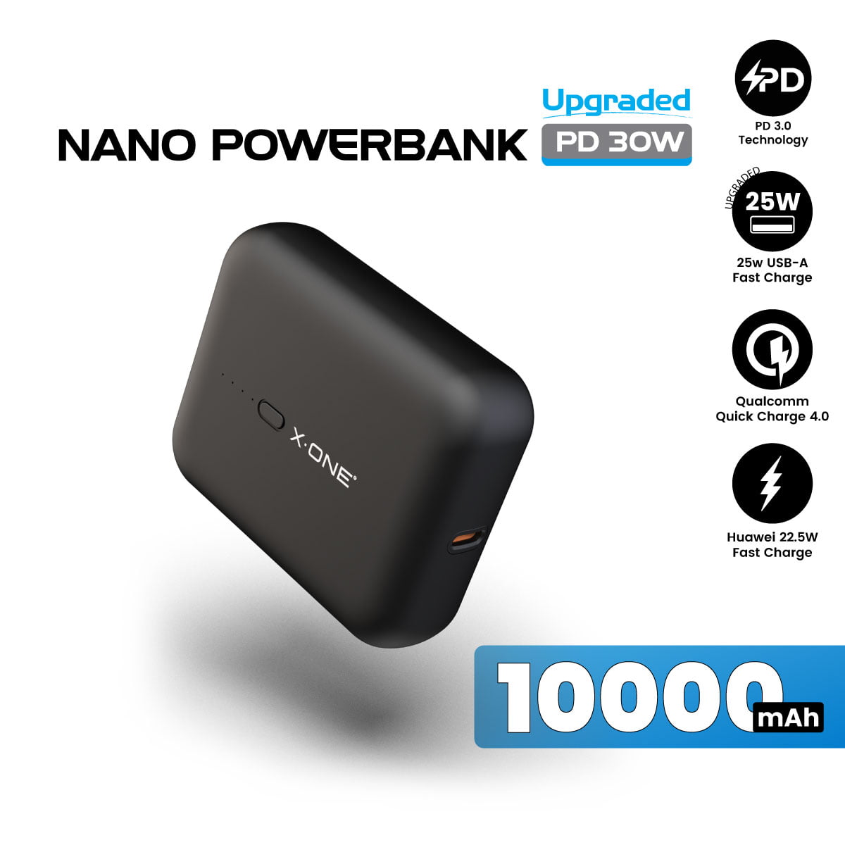 X.One® PD3.0 30W 10000mAh Nano Powerbank for iPhone PD Fast Charge | Samsung Super Fast Charge | Huawei Super Charge 22.5W | QC4+